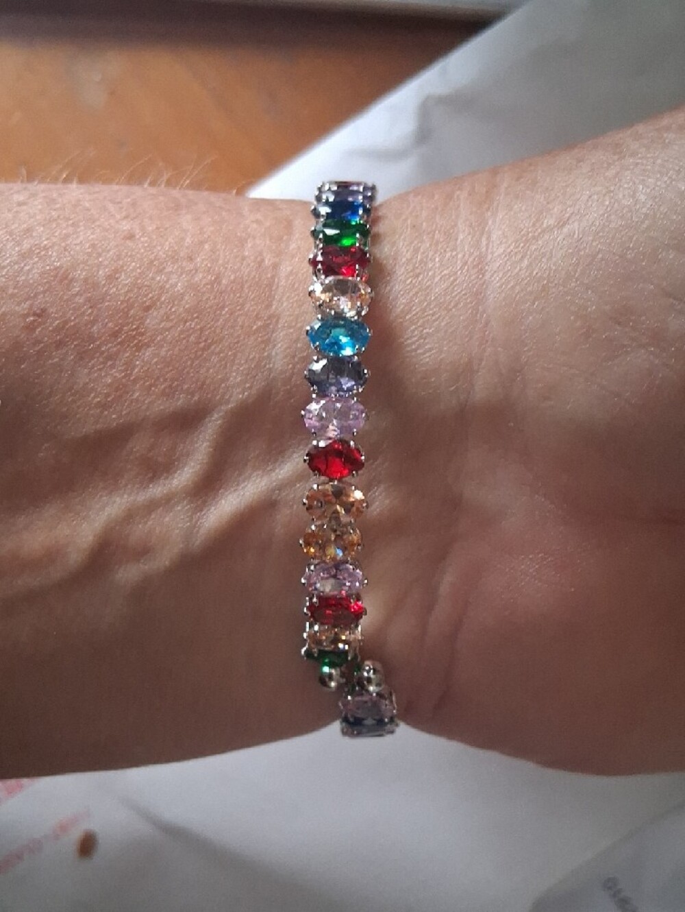 Multi-Colored Gemstone Tennis Bracelet - Women Jewelry.BANGLE.NWT - Picture 2 of 8